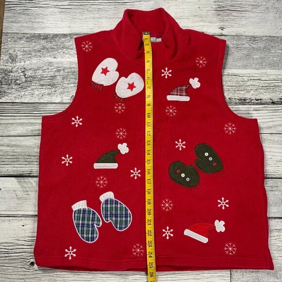 Ugly Christmas Sweater Red Mittens Hats Snowflakes Fleece Vest - Picture 10 of 10